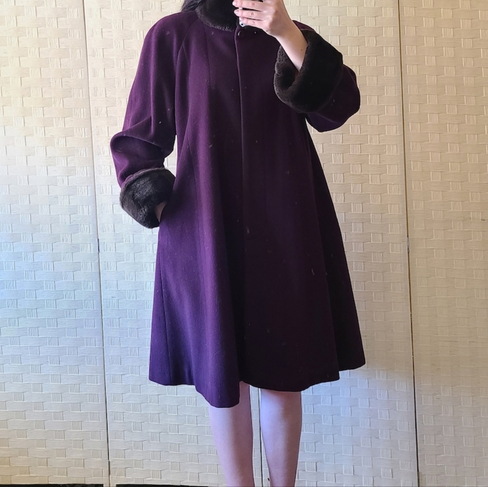 Vintage 90's Searle Blatt Studio Swing Coat Dark Purple Eggplant Wool Coat - Picture 10 of 10